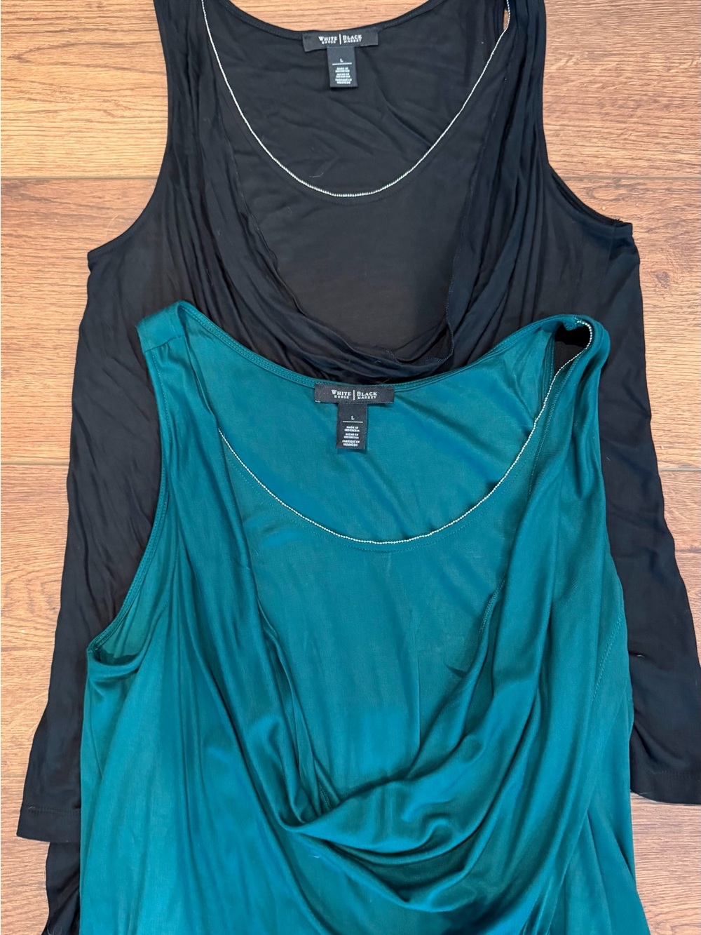 2 White House Black Market Sleeveless Scoop Neck Top - Black and Teal